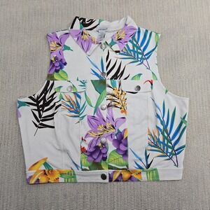 Last Exit Vest Womens 2X Tropical Hawaiian Floral Cropped Snap Front Stretch